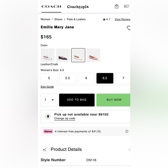 Coach - Emilia Mary Jane - 6.5B - Leather/Chalk - Picture 4 of 11